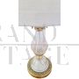 Table lamp in Murano glass and bronze with fabric lampshade                            