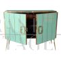 Two-door sideboard in aqua green Murano glass and brass