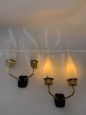 Pair of wall lamps attributed to Stilnovo in glass and brass