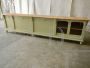 Vintage 1950s shop counter and shelving unit in green paint