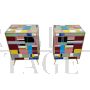 Pair of bedside tables in wood and multicolored glass