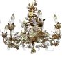 Golden wrought iron chandelier with porcelain roses, Italy early 1900s