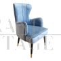 Art deco style armchair in light blue velvet