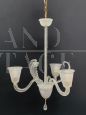 Three-armed Barovier chandelier in sandblasted Murano glass