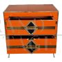 Art deco style bedside cabinet in orange glass with geometries