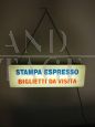 Italian vintage illuminated sign with Espresso Print Business Cards, 1970s 