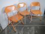 Set of 3 orange metal folding chairs, 1970s