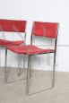 Set of four Willy Rizzo chairs in steel and red fabric, Italy 1970s