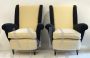 Pair of Gio Ponti armchairs for Isa Bergamo in cream and midnight blue velvet, 1950s