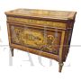 Antique Louis XVI style chest of drawers with inlays of architectures and characters