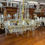 Large gilded bronze chandelier with crystals from the early 1900s                   
                            