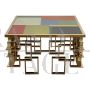 Low lounge table in chrome-gold steel with colored Murano glass top