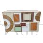 Design sideboard in colored glass and bamboo with lighting