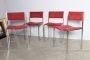 Set of four Willy Rizzo chairs in steel and red fabric, Italy 1970s