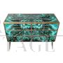 Wooden dresser covered in malachite effect glass with six drawers