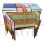 Design sideboard in multicolored glass with illuminated mirror interior