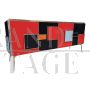 Backlit sideboard with four doors in red and black glass