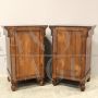 Pair of antique capuchin bedside tables from the Charles X era in walnut, 19th century Italy