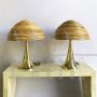 Pair of mushroom table lamps in brass and bamboo