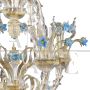 Rezzonico style chandelier in Murano glass with light blue flowers