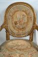 Pair of antique armchairs in gilded wood with Aubusson fabric