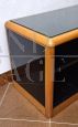 Vintage open cabinet in wood and black glass