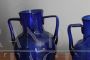 Pair of Art Nouveau amphora vases in cobalt blue Murano glass