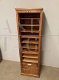 Small 1940s rolling shutter office filing cabinet in oak