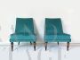 Pair of vintage design armchairs from 1970s in teal velvet