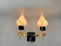 Pair of vintage wall lights attributed to Stilnovo in glass and brass       