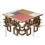 Low coffee table in chrome-gold steel with multicolor Murano glass top