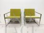 Minimalist design armchairs in metal and green fabric