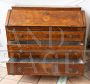 Antique Louis XVI dresser with drop-down top, in walnut with inlays