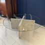 Round coffee table in travertine marble and glass, 1970s   