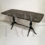 Black Art Deco dining table with black marble effect glass top