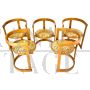 Set of 5 vintage round dining chairs in solid beech wood                            