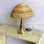 Pair of mushroom table lamps in brass and bamboo