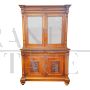 Antique cupboard in carved walnut with glass doors, 19th century France