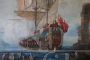 Antique painting of a coastal scene with galleons, 18th century