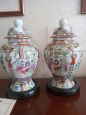 Pair of vintage Chinese hand-painted porcelain jars