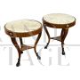 Pair of French antique style coffee tables with marble top, late 1900s