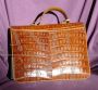 Vintage light brown crocodile satchel bag, Italy 1970s