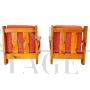 Pair of large vintage armchairs in wood and red velvet, Italy 1970s