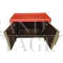 Two-door sideboard in red glass and golden brass