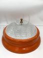 Pair of vintage 1960s ceiling lights in worked glass and orange metal