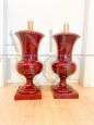 Pair of burgundy ceramic candlestick table lamps, 1970s