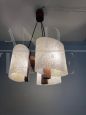 Scandinavian design chandelier from the 70s in glass and teak