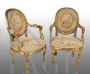 Pair of antique armchairs in gilded wood with Aubusson fabric