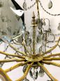 Large vintage Murano glass chandelier with crystal drops, 1950s