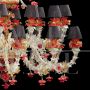 Rezzonico chandelier in white, gold and red Murano glass with black lampshades